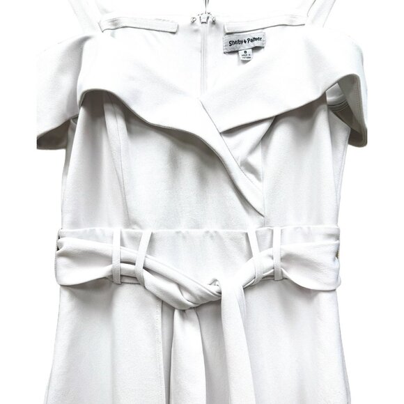 Shelby Palmer Cold Shoulder Jumpsuit Romper Flowy Pants Built In Shorts White SM - Picture 4 of 10